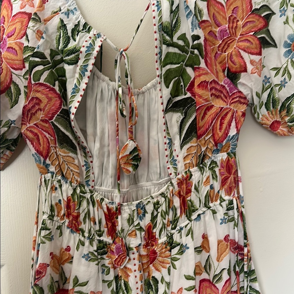 FARM Rio White Floral Puff-Sleeve Mini Dress with Pink & Green Accents - Picture 7 of 8